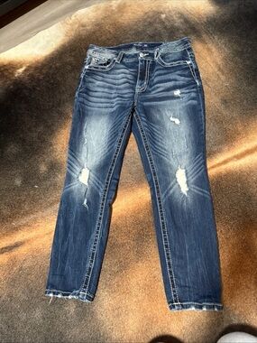 Miss Me Womens Signature Skinny Embellished Embroidered Rhinestone Jeans 32 y2k